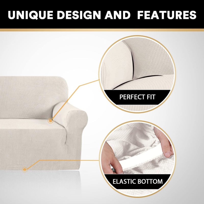 PrinceDeco Stretch Loveseat Sofa Cover Slipcover Couch Cover for 2 Cushion Sofa Washable Sofa Cover for Pets Friendly Furniture Protector Covers with Non Slip Bottom(Loveseat, Ivory) - Image 4